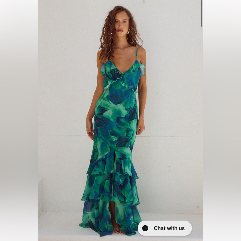 Vibrant Blue-Green Floral Maxi Dress